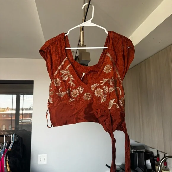Free People Sahara Embroidered Wrap Crop Top - Rust - Size Small - Picture 7 of 15